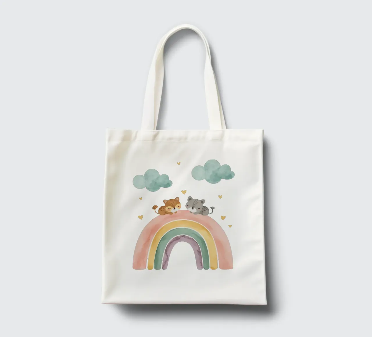 Due simpatici gatti felici che dormono su un arcobaleno borsa in juta da DesignDoodle