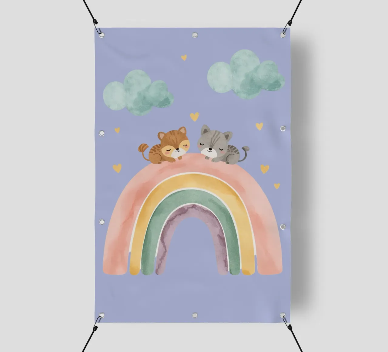 Due simpatici gatti felici che dormono su un arcobaleno telo in pvc da DesignDoodle
