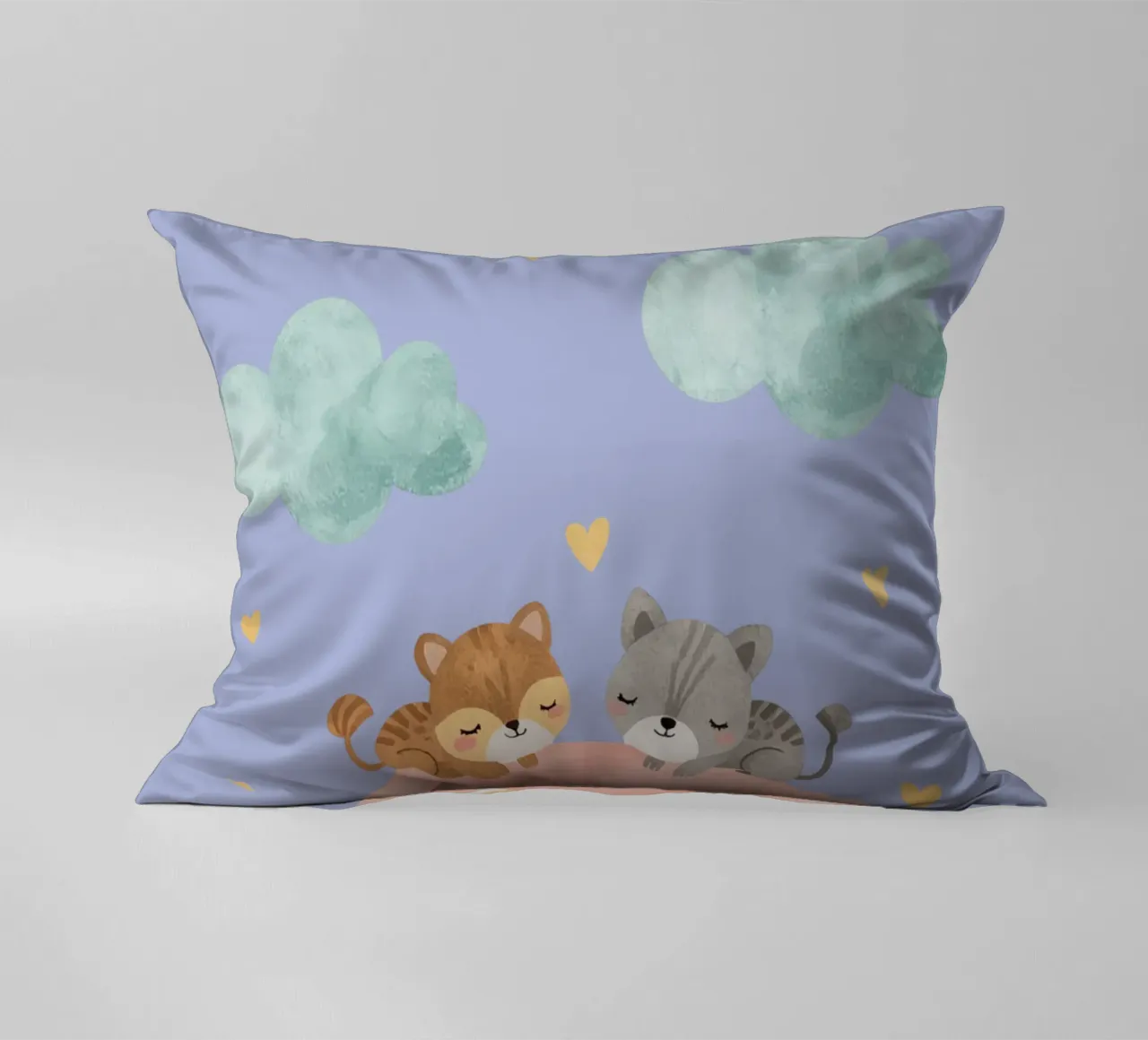 Due simpatici gatti felici che dormono su un arcobaleno cuscino da DesignDoodle