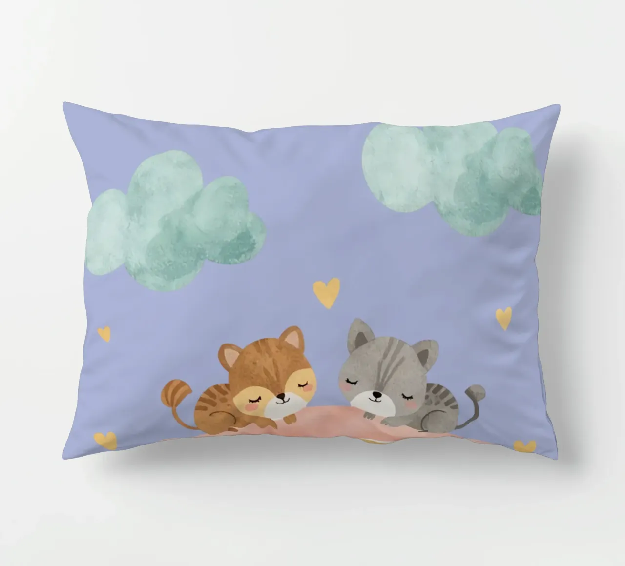 Due simpatici gatti felici che dormono su un arcobaleno cuscino da DesignDoodle