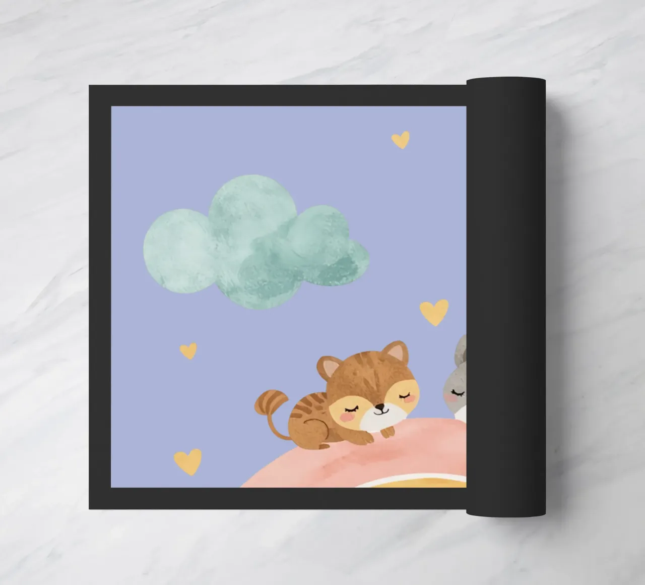 Zwei niedliche glückliche Katzen schlafen auf einem Regenbogen Fußmatte von DesignDoodle