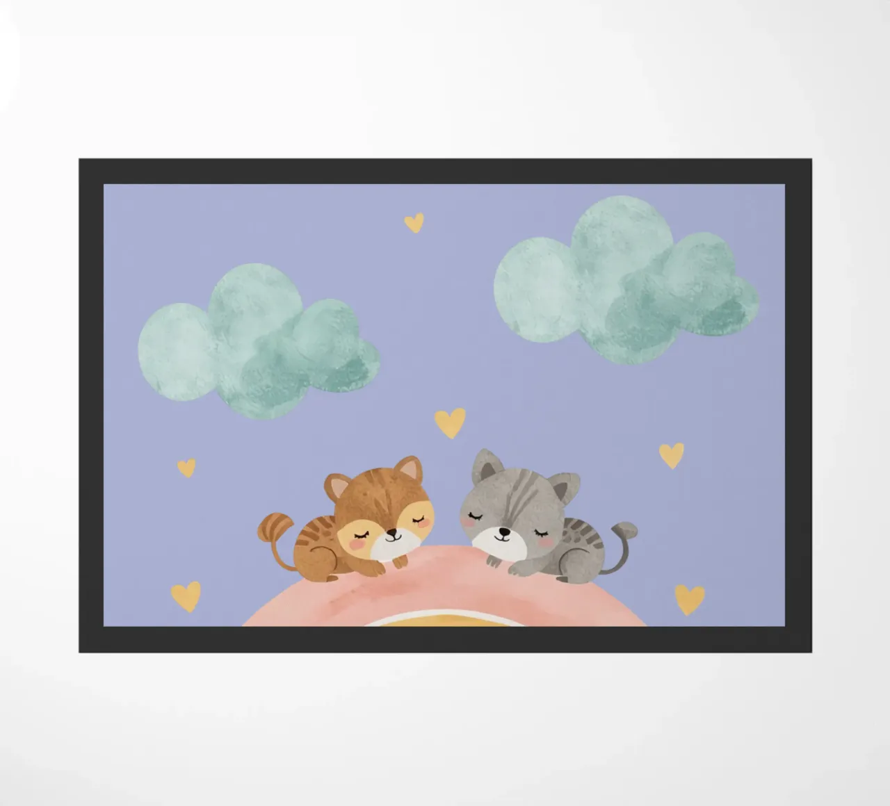 Zwei niedliche glückliche Katzen schlafen auf einem Regenbogen Fußmatte von DesignDoodle