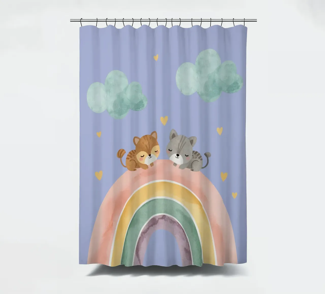 Due simpatici gatti felici che dormono su un arcobaleno tenda da doccia da DesignDoodle