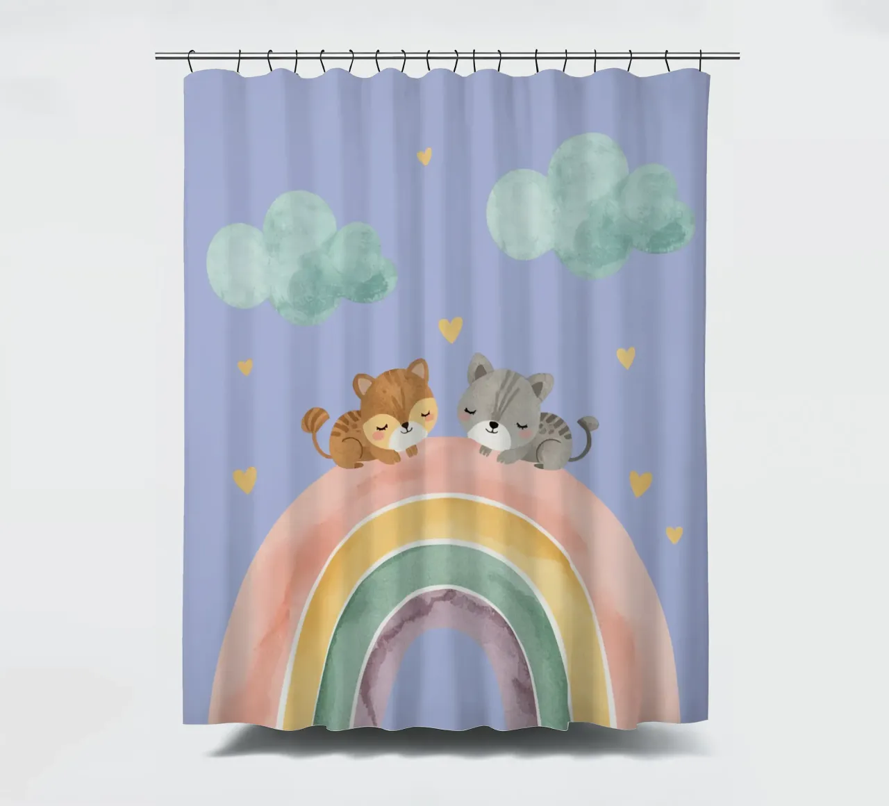 Due simpatici gatti felici che dormono su un arcobaleno tenda da doccia da DesignDoodle