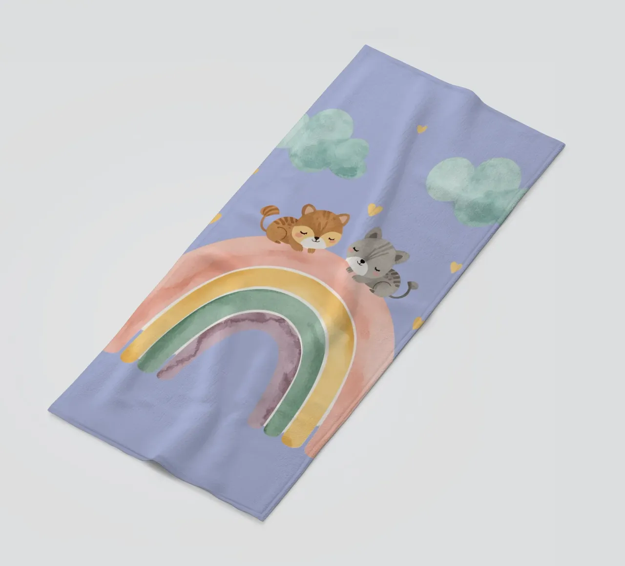 Due simpatici gatti felici che dormono su un arcobaleno telo mare da DesignDoodle
