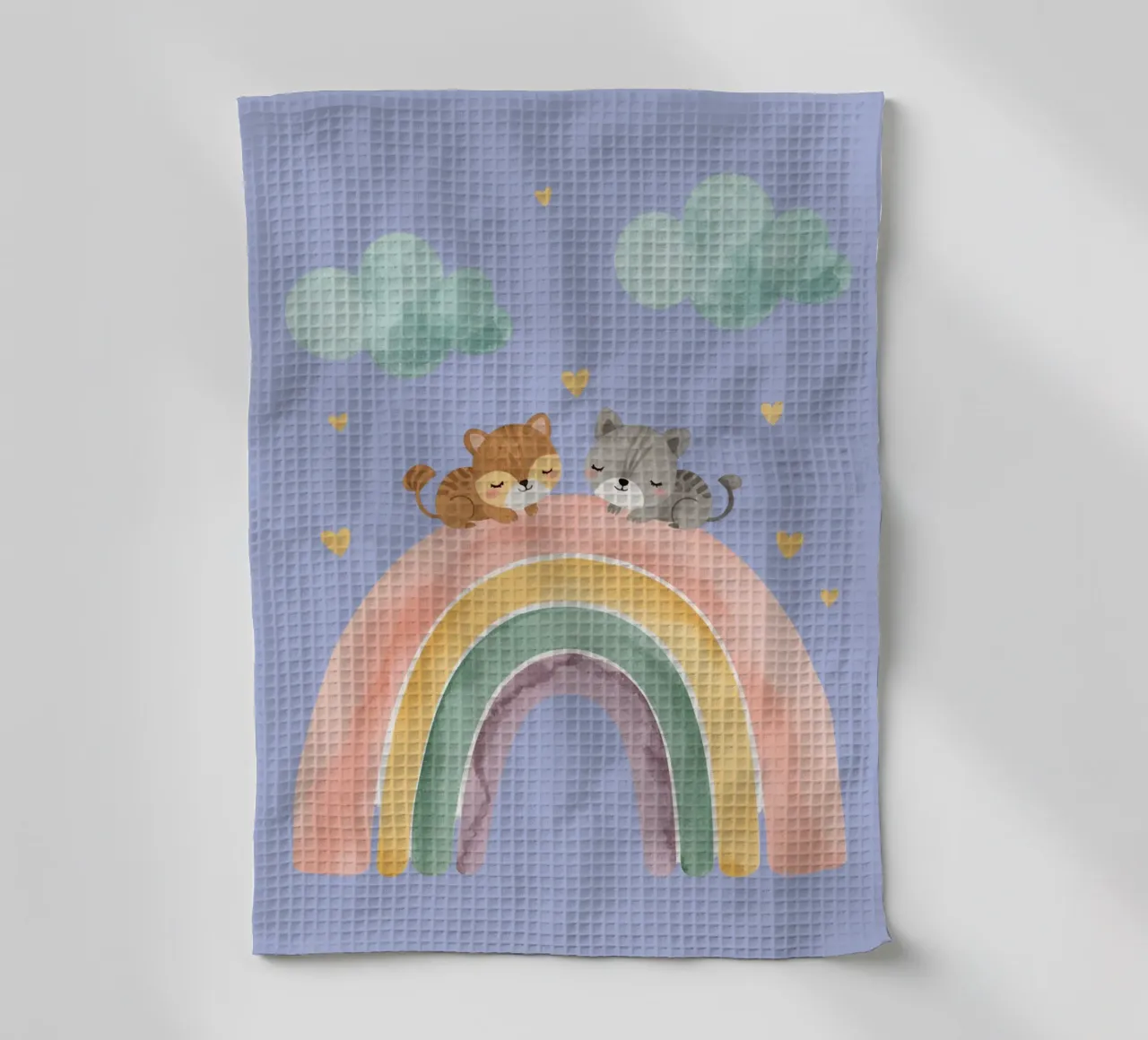 Deux mignons chats heureux dormant sur un arc-en-ciel torchon de DesignDoodle