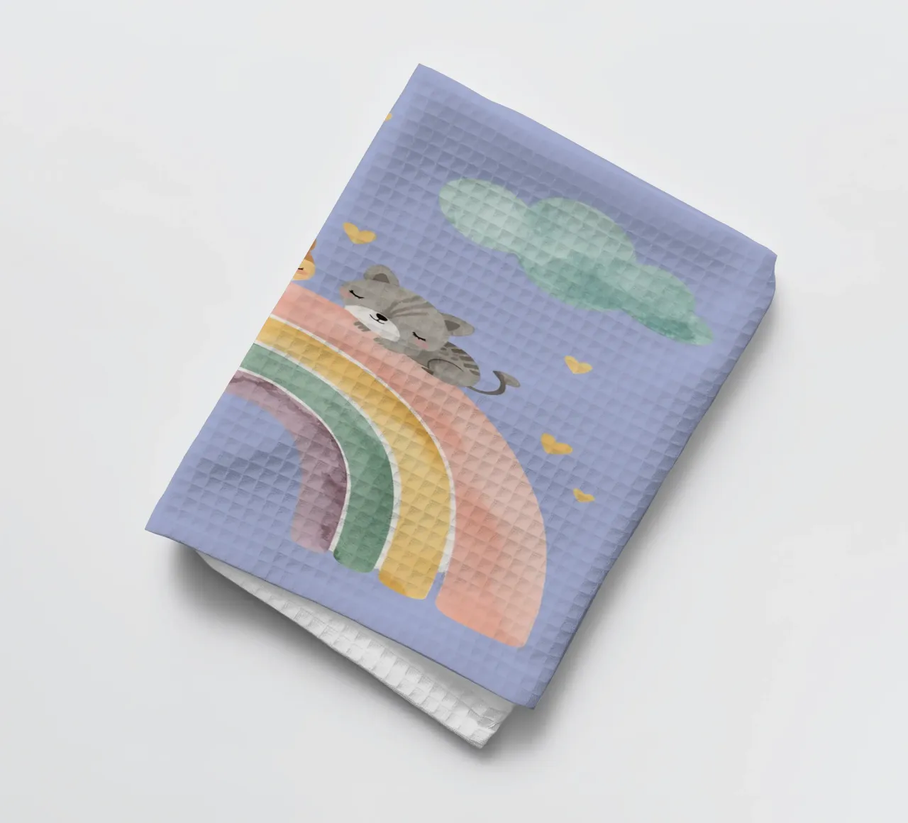 Deux mignons chats heureux dormant sur un arc-en-ciel torchon de DesignDoodle