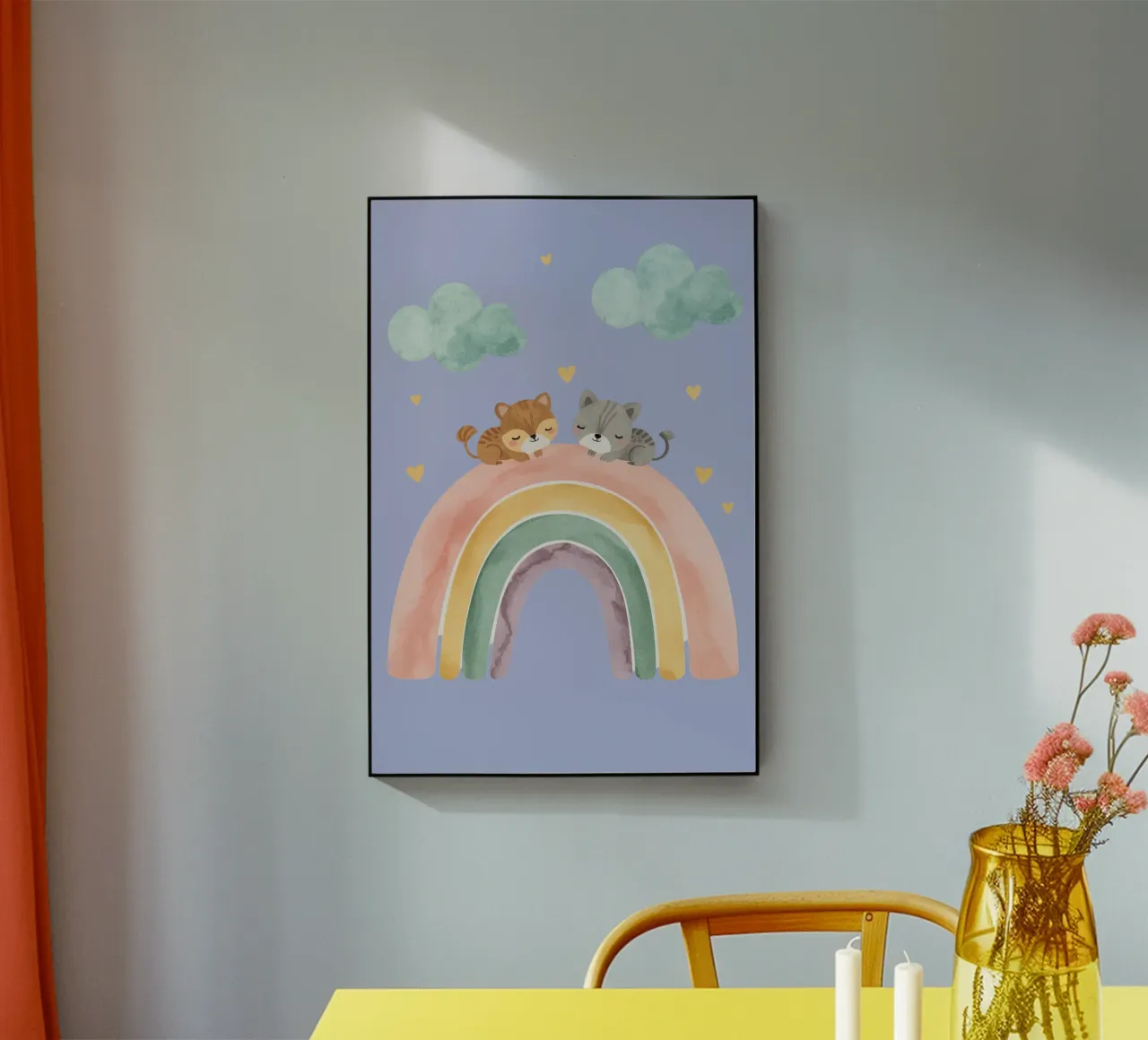Due simpatici gatti felici che dormono su un arcobaleno plexiglass da DesignDoodle