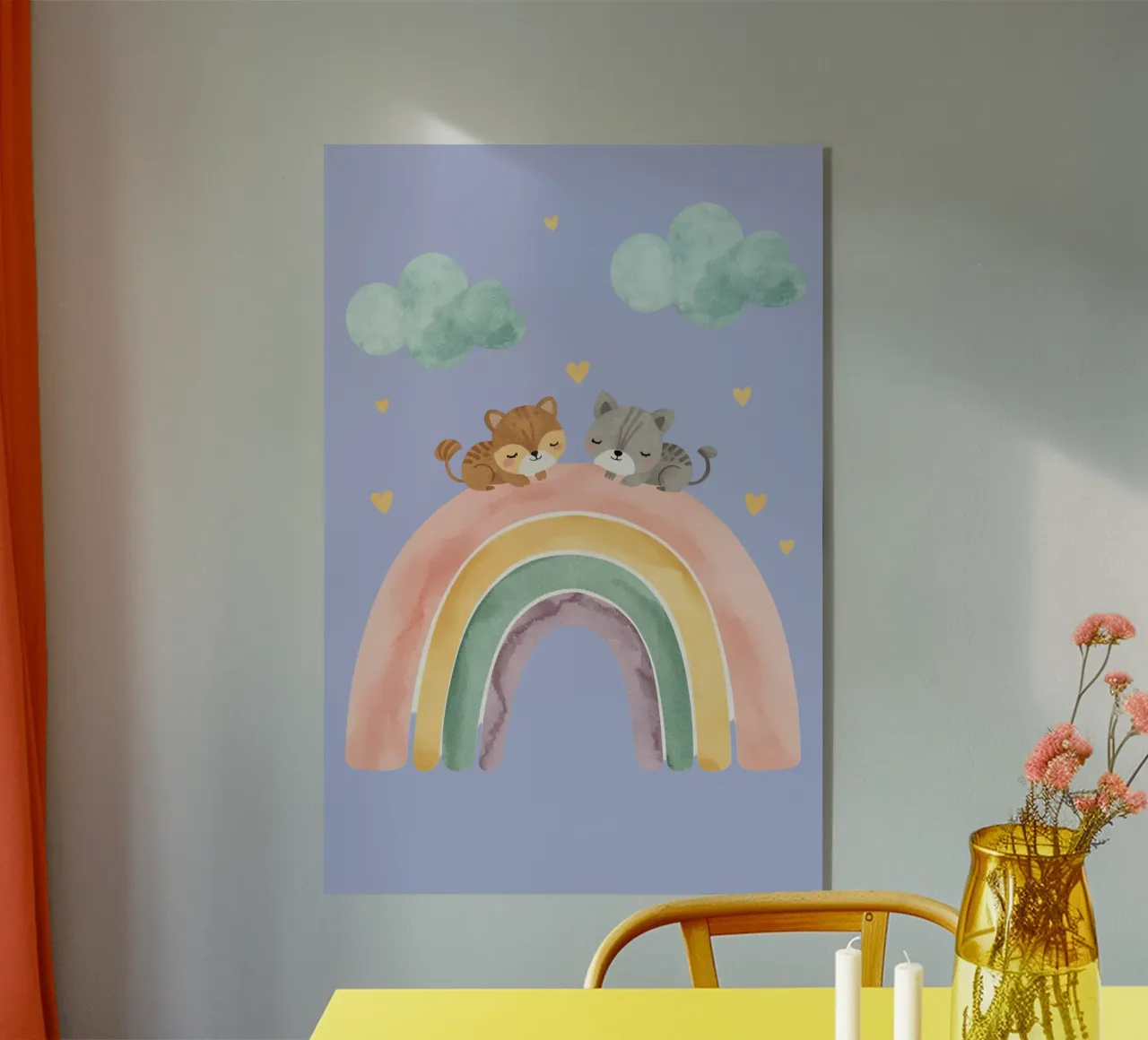 Due simpatici gatti felici che dormono su un arcobaleno plexiglass da DesignDoodle