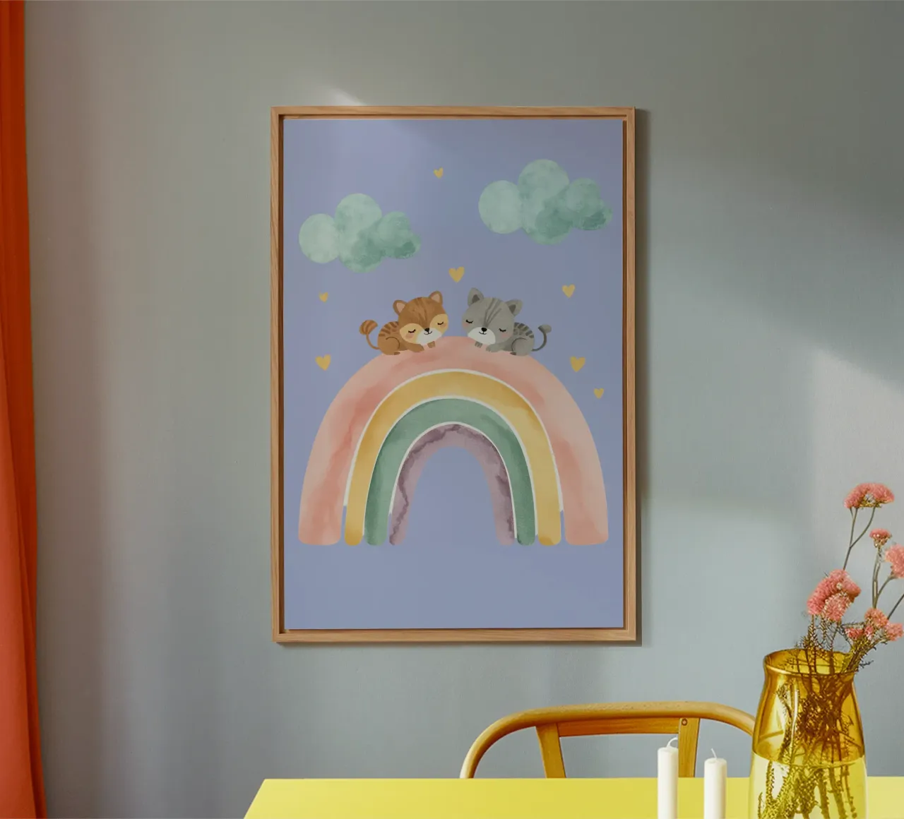 Due simpatici gatti felici che dormono su un arcobaleno alluminio dibond da DesignDoodle