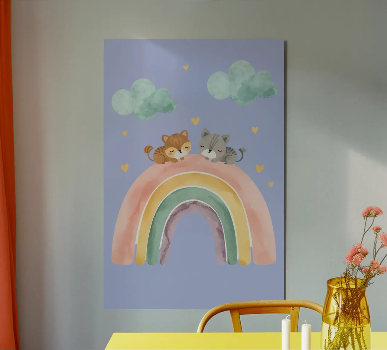 Due simpatici gatti felici che dormono su un arcobaleno alluminio dibond da DesignDoodle