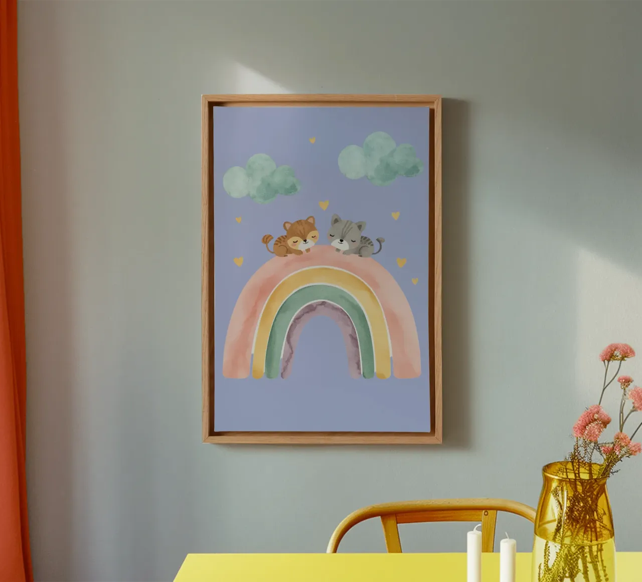 Due simpatici gatti felici che dormono su un arcobaleno tela da DesignDoodle