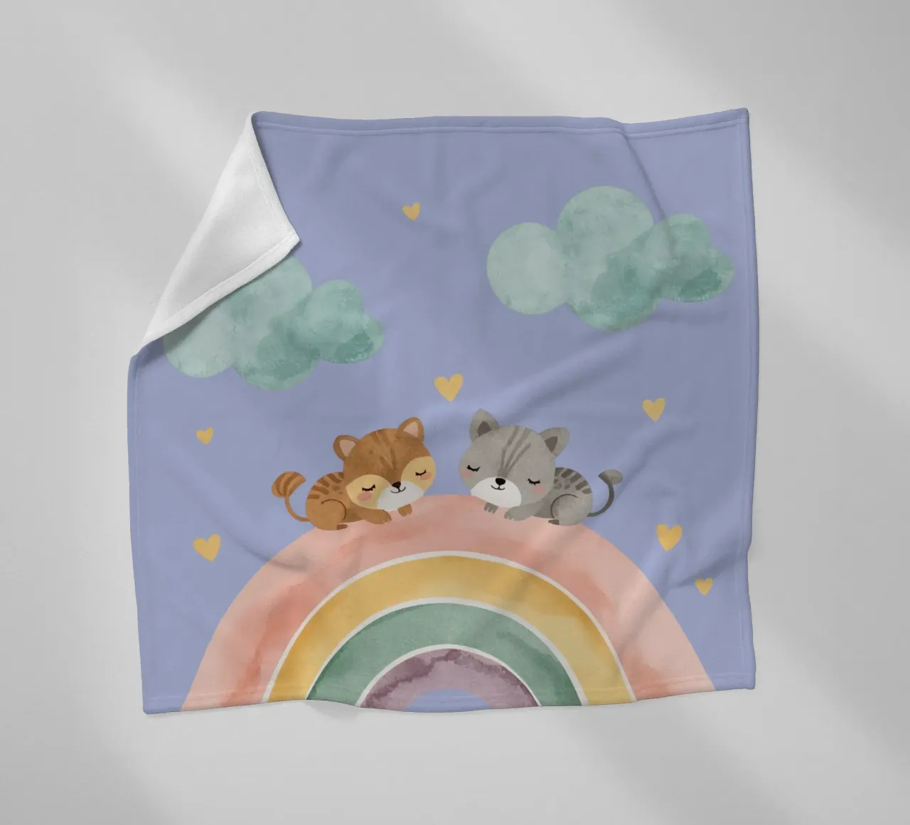 Due simpatici gatti felici che dormono su un arcobaleno coperta in pile da DesignDoodle