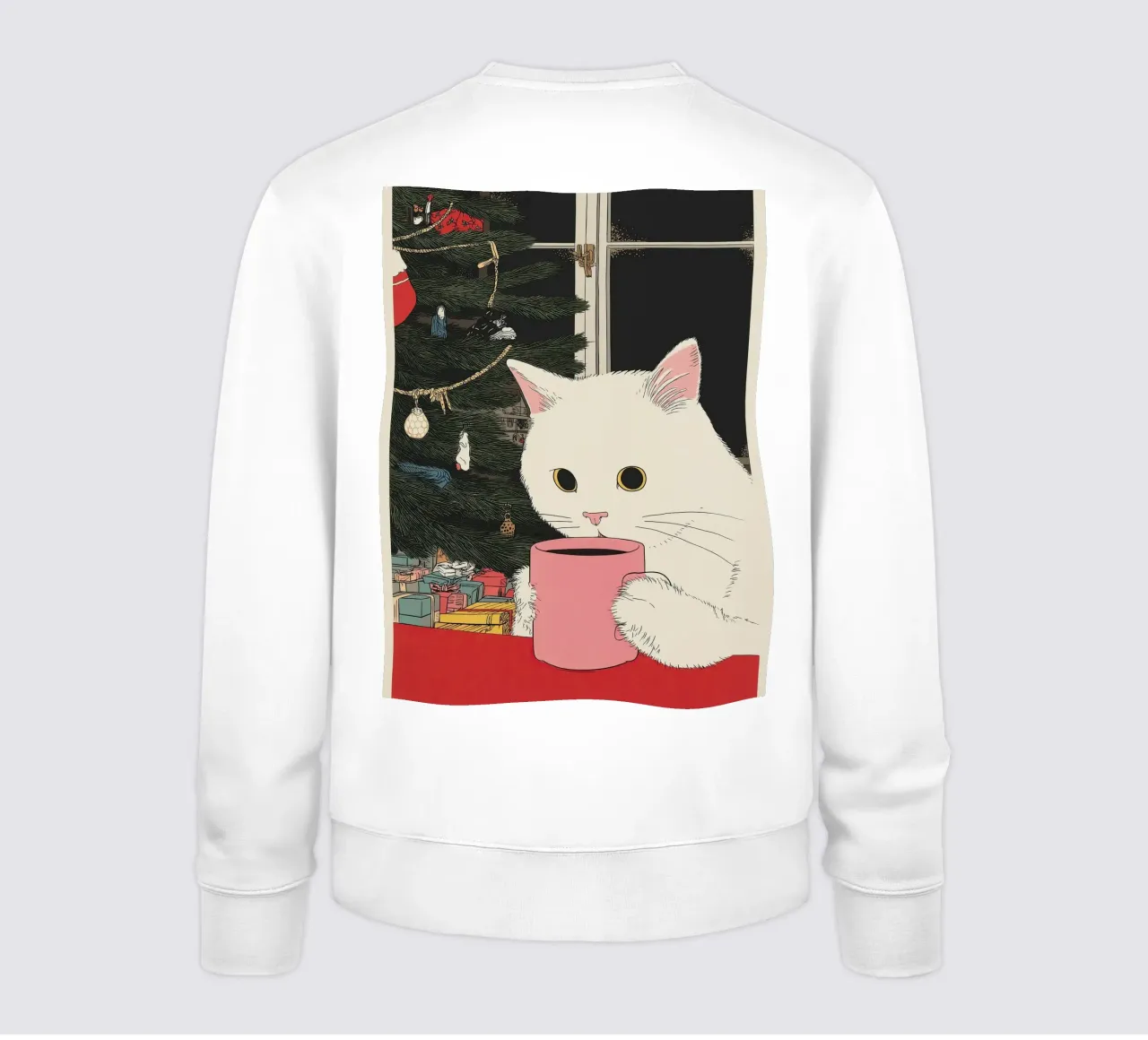 Questo è vino caldo? Gatto bianco e vino in tazza da caffè | Natale felpa da Kaji