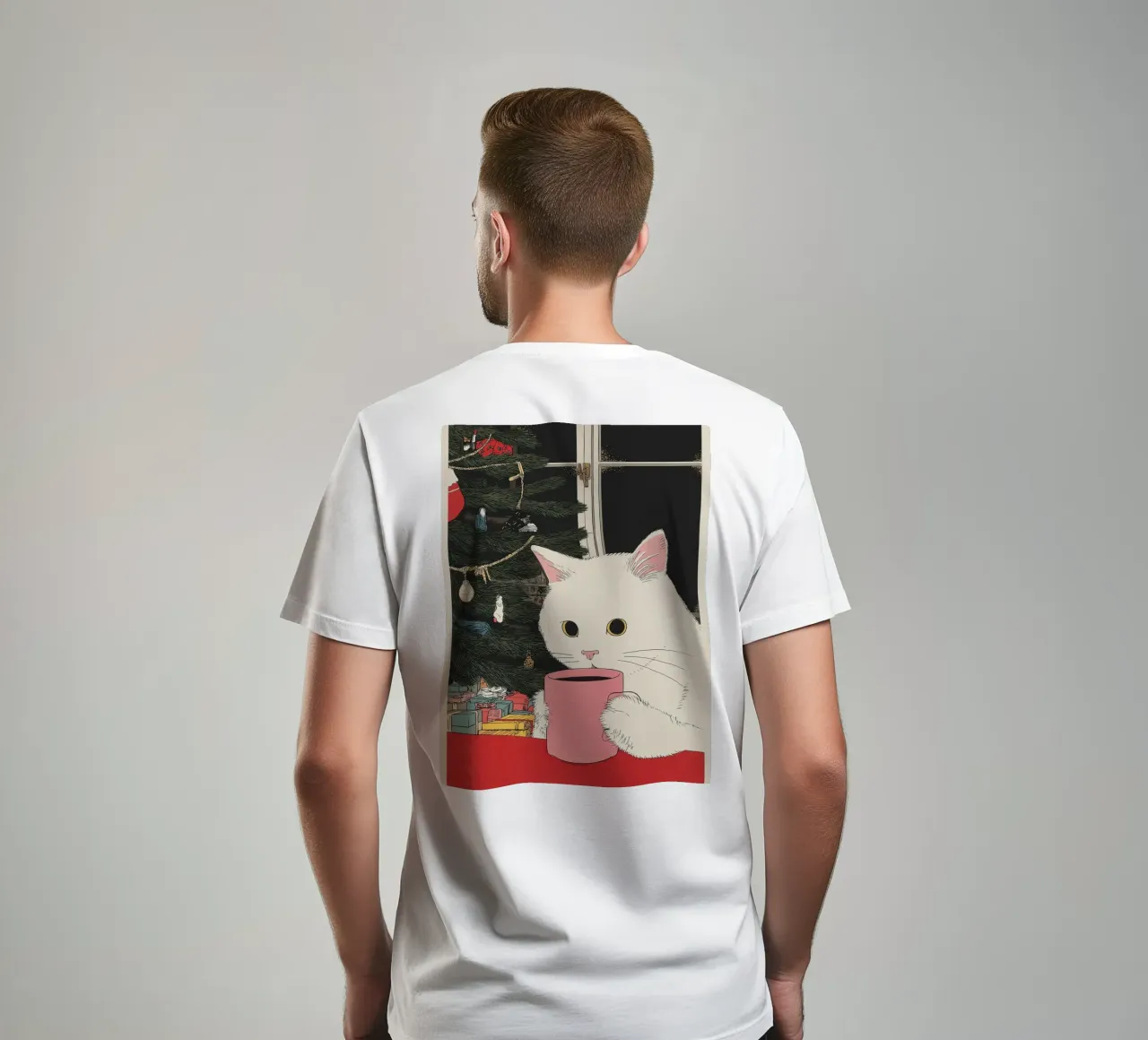 Ist das Glühwein? Weiße Katze & Wein in Kaffeetasse | Weihnachten T-Shirt von Kaji