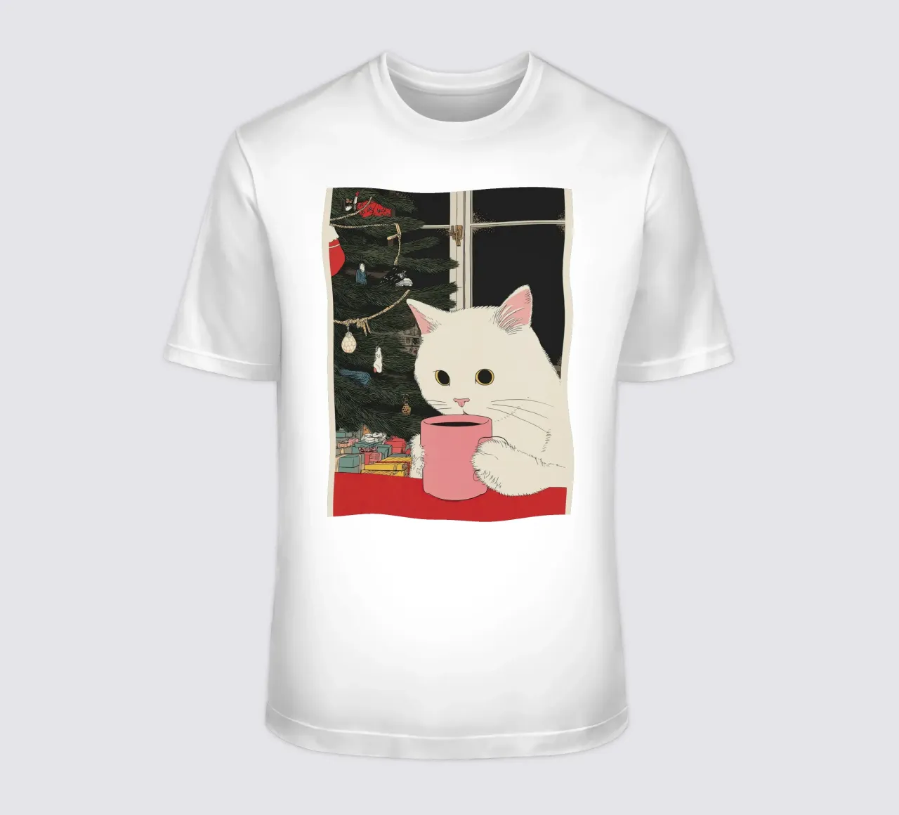 Ist das Glühwein? Weiße Katze & Wein in Kaffeetasse | Weihnachten T-Shirt von Kaji