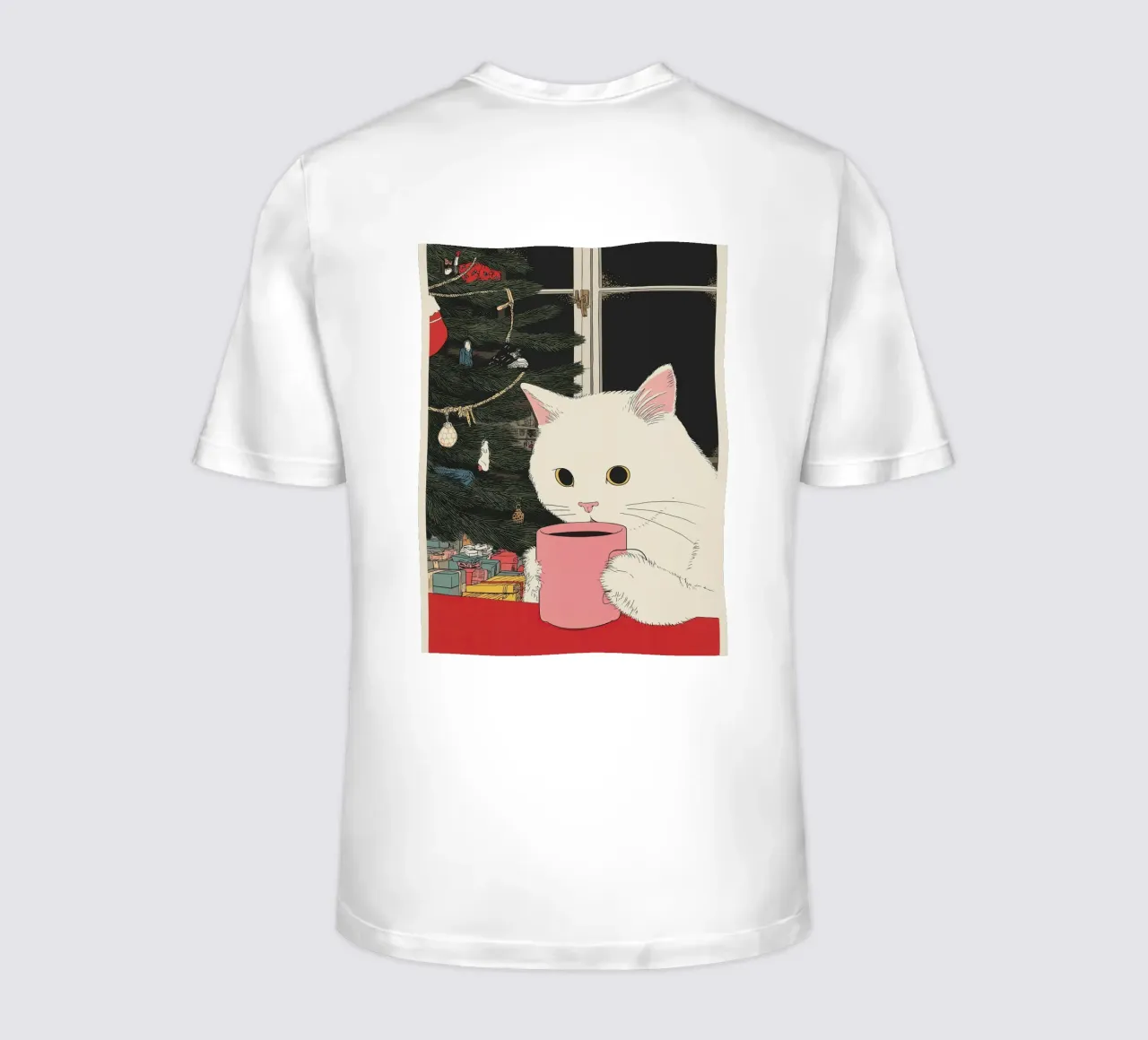 Ist das Glühwein? Weiße Katze & Wein in Kaffeetasse | Weihnachten T-Shirt von Kaji