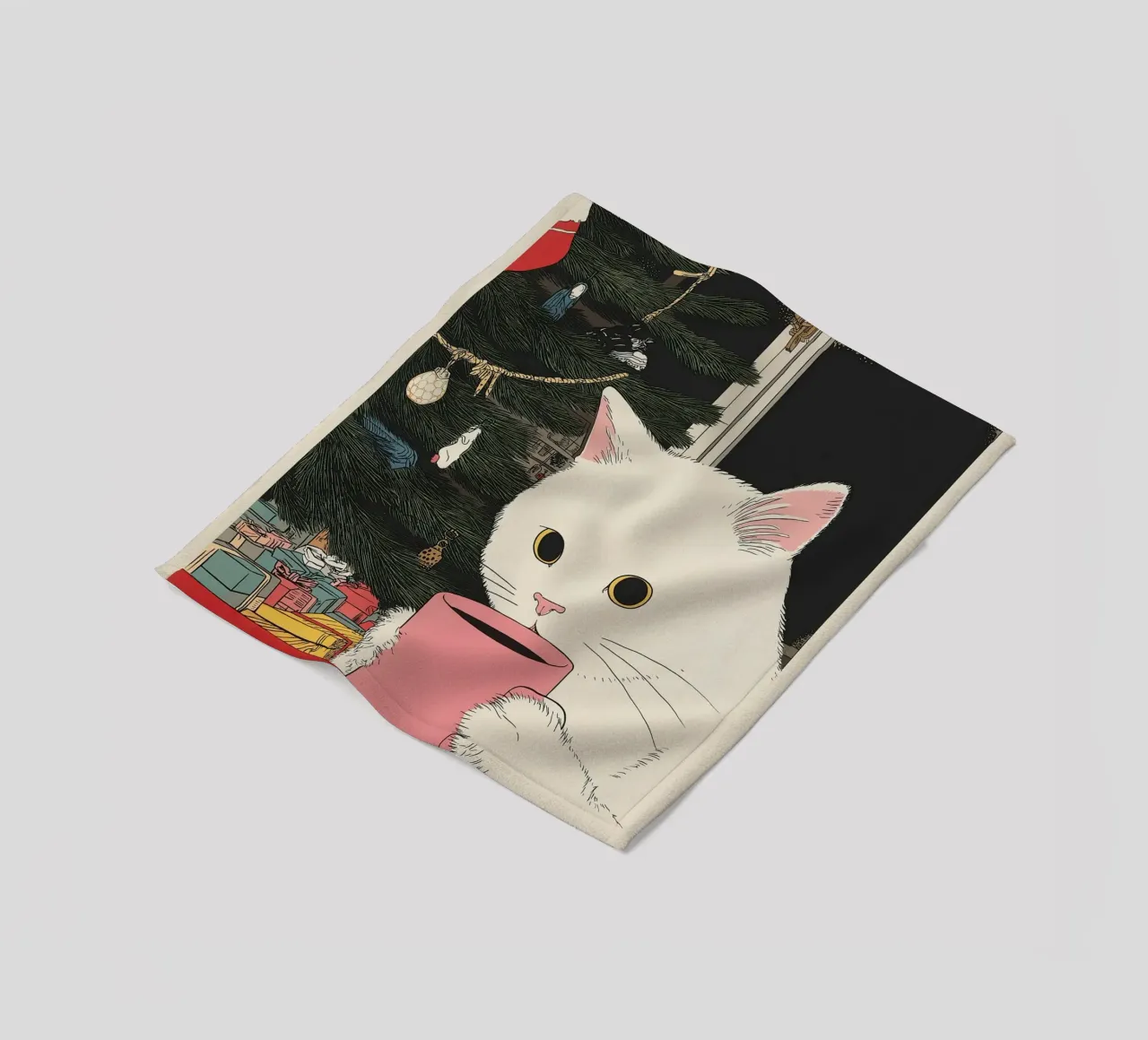 Questo è vino caldo? Gatto bianco e vino in tazza da caffè | Natale coperta in pile da Kaji