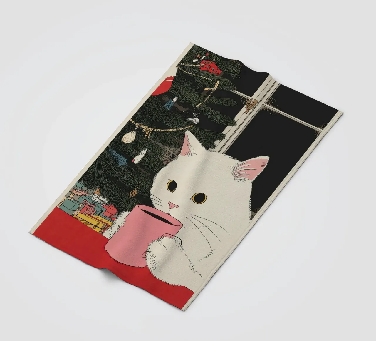 Questo è vino caldo? Gatto bianco e vino in tazza da caffè | Natale coperta in pile da Kaji