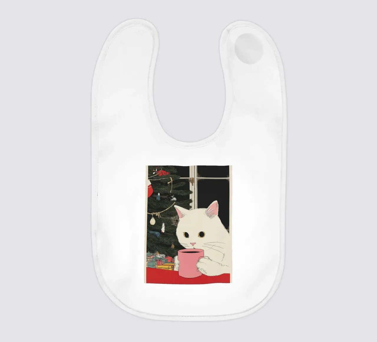 Questo è vino caldo? Gatto bianco e vino in tazza da caffè | Natale bavaglino da Kaji