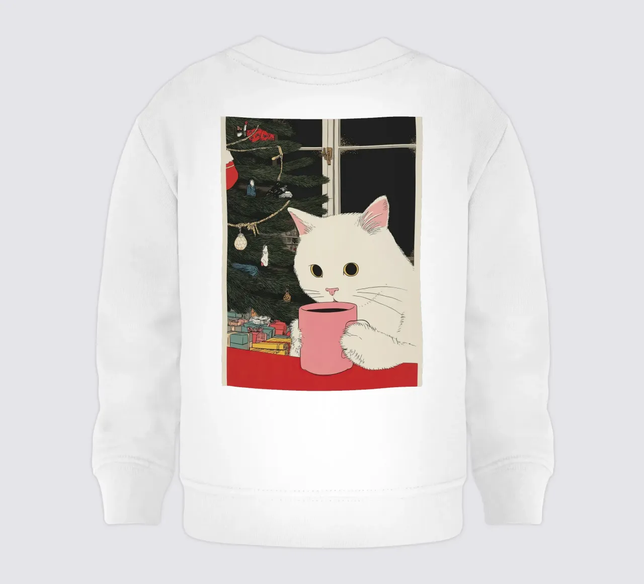 Questo è vino caldo? Gatto bianco e vino in tazza da caffè | Natale felpa neonato da Kaji