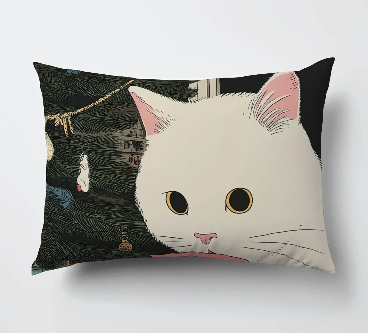 Questo è vino caldo? Gatto bianco e vino in tazza da caffè | Natale cuscino da Kaji