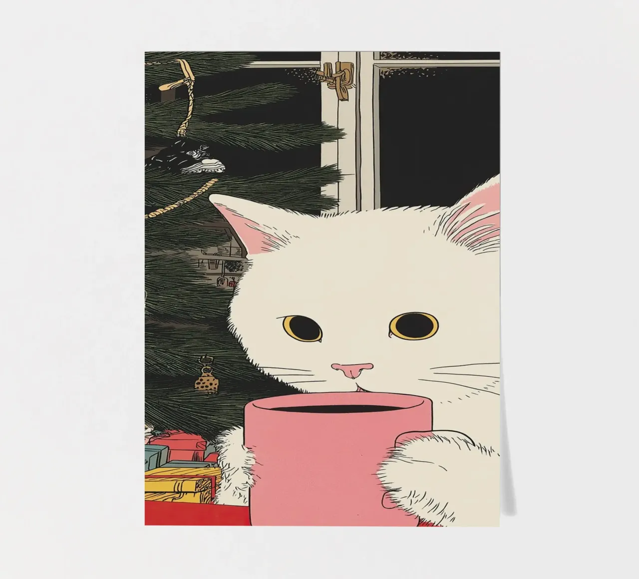 Ist das Glühwein? Weiße Katze & Wein in Kaffeetasse | Weihnachten Stickerbogen von Kaji