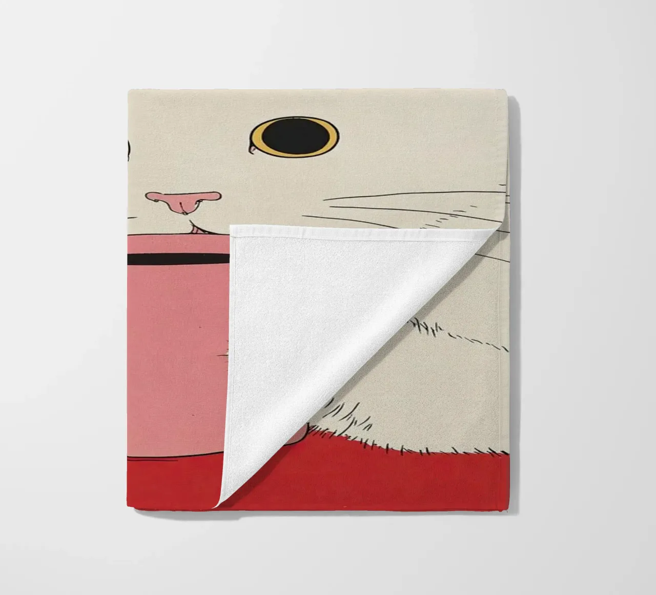 Questo è vino caldo? Gatto bianco e vino in tazza da caffè | Natale telo mare da Kaji