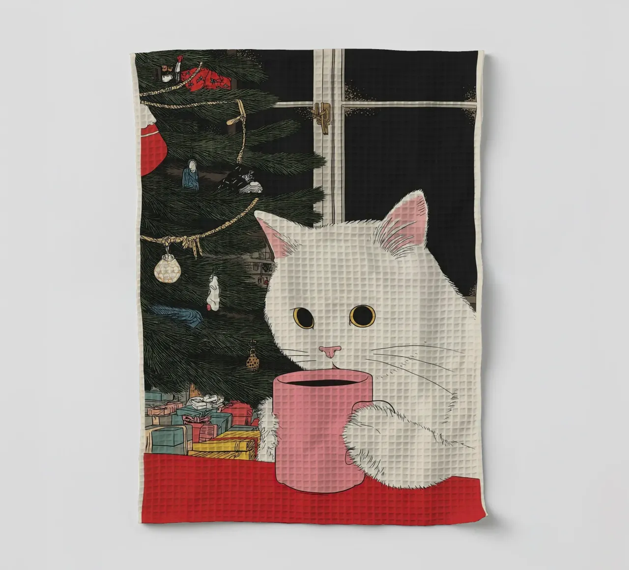 Questo è vino caldo? Gatto bianco e vino in tazza da caffè | Natale canovaccio da cucina da Kaji