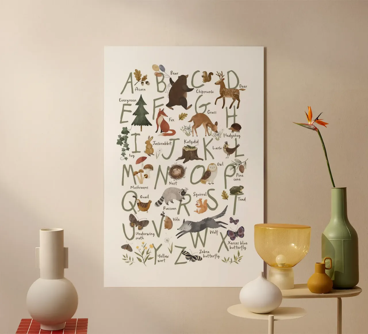 Woodland Animal Alphabet acrylic glass by Piccalilli Prints