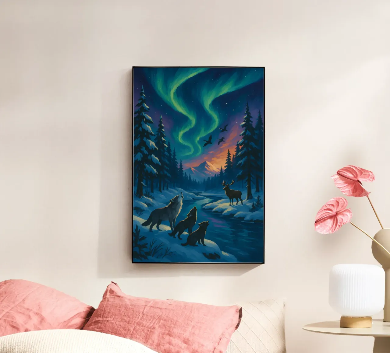 Lupi urlanti Aurora | Magica foresta invernale Espressionismo plexiglass da Bakara
