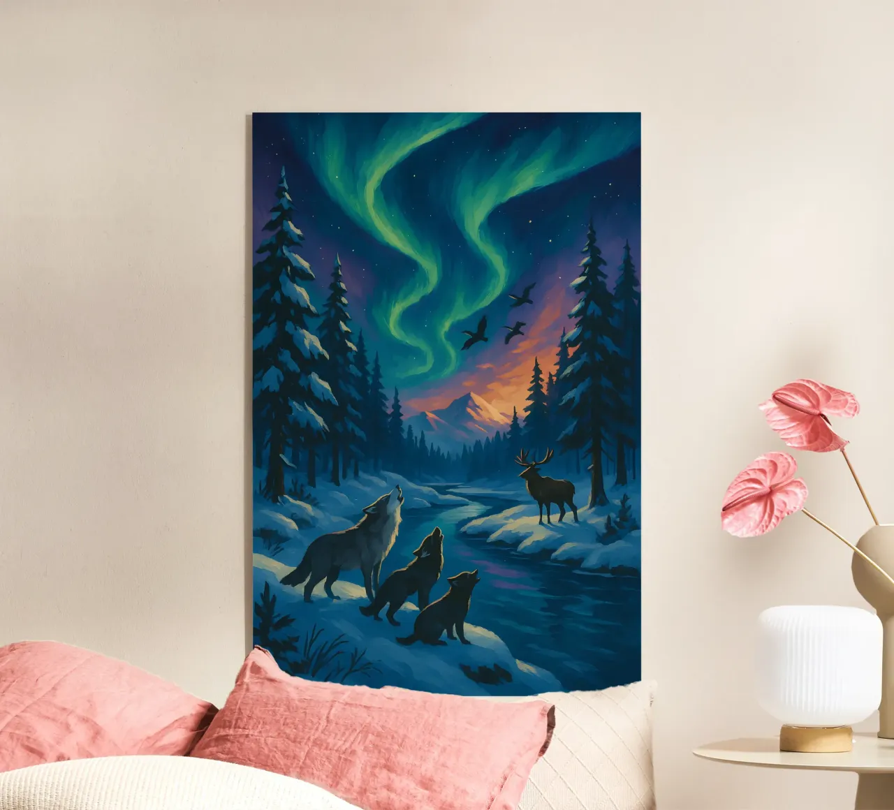Lupi urlanti Aurora | Magica foresta invernale Espressionismo plexiglass da Bakara