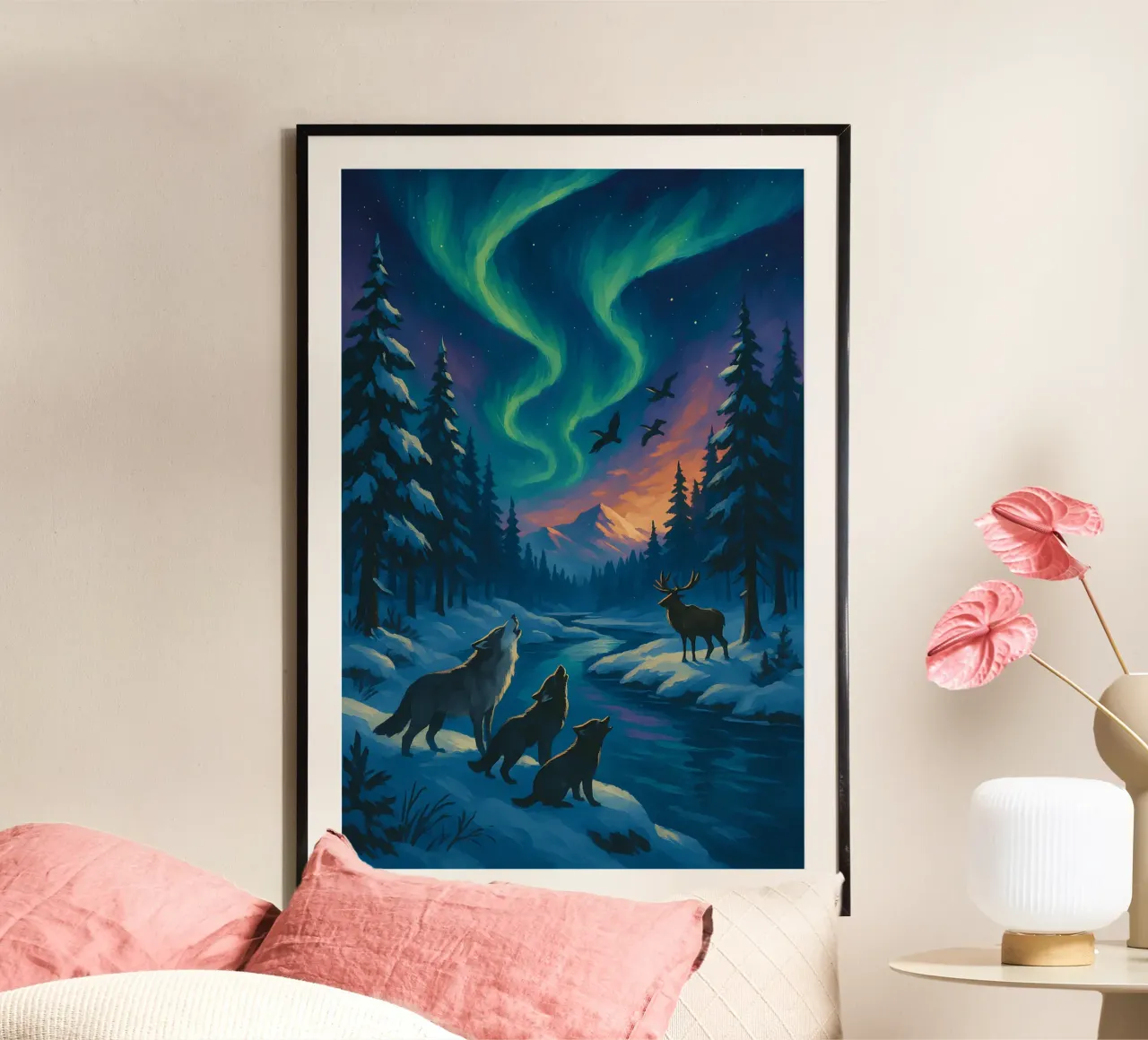Lupi urlanti Aurora | Magica foresta invernale Espressionismo carta hahnemühle da Bakara