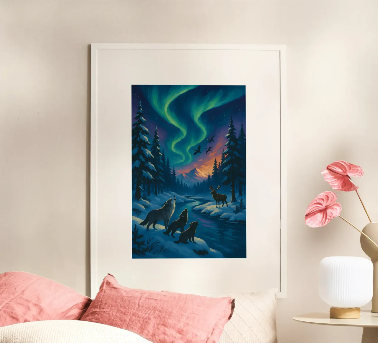 Lupi urlanti Aurora | Magica foresta invernale Espressionismo carta hahnemühle da Bakara