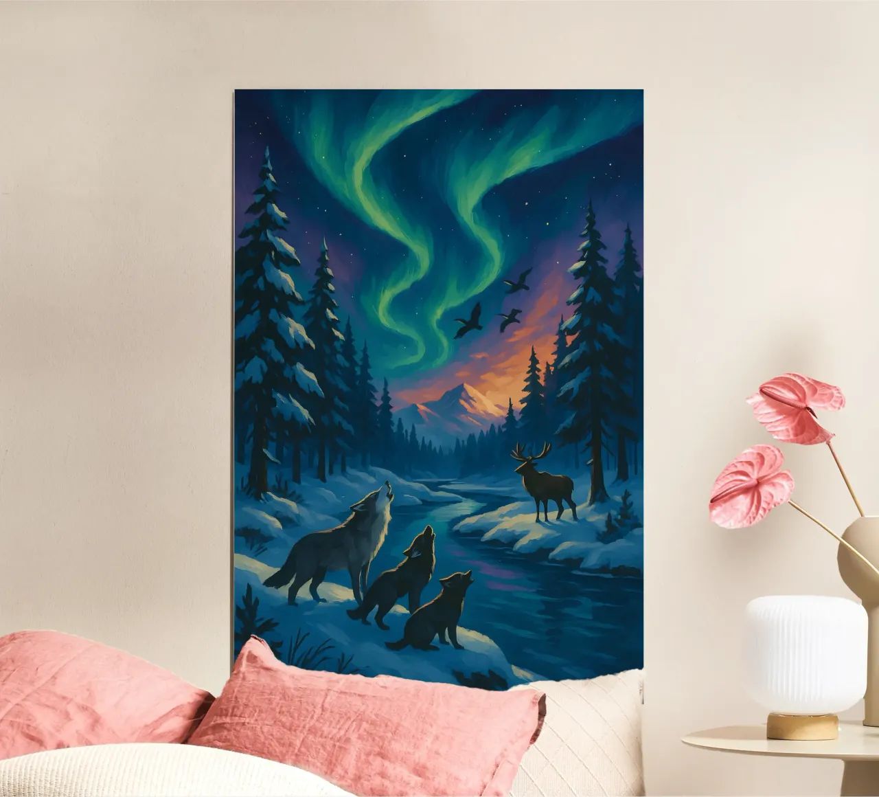 Lupi urlanti Aurora | Magica foresta invernale Espressionismo carta hahnemühle da Bakara