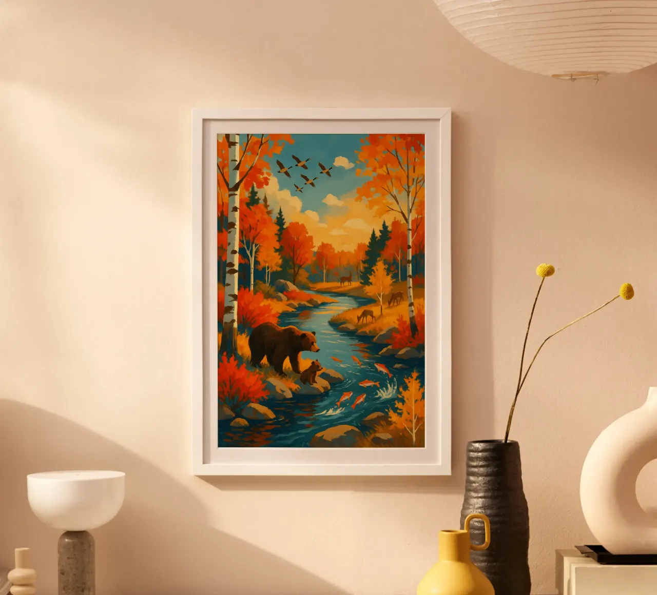 Otoño Salmon Run Bears | Expressionist Wilderness River Art hahnemühle de Bakara
