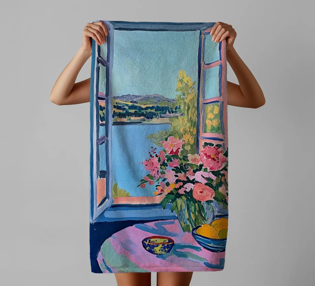 Fiori di limone botanici lago rosa blu fiume bouquet asciugamano da bagno da Euphoria Theresa