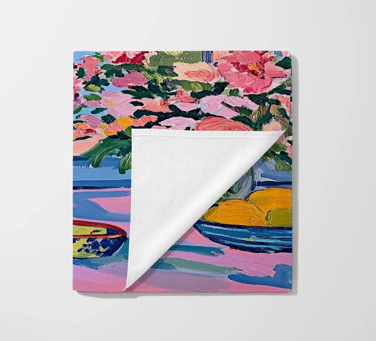 Lemon flowers botanical lake pink blue river bouquet beach towel by Euphoria Theresa