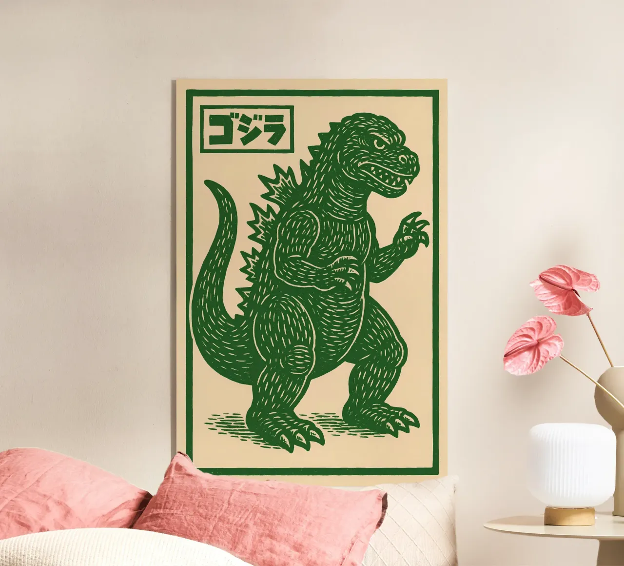 Stampa xilografica Godzilla Kaiju - Ukiyo-e Pop Art d'epoca plexiglass da Bakara