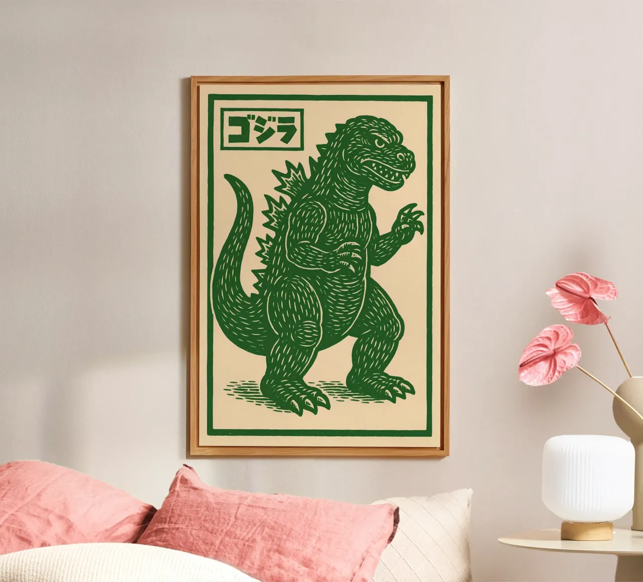Stampa xilografica Godzilla Kaiju - Ukiyo-e Pop Art d'epoca alluminio dibond da Bakara