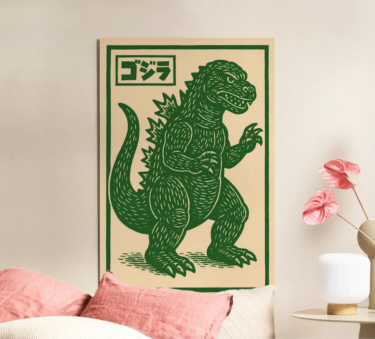 Stampa xilografica Godzilla Kaiju - Ukiyo-e Pop Art d'epoca alluminio dibond da Bakara
