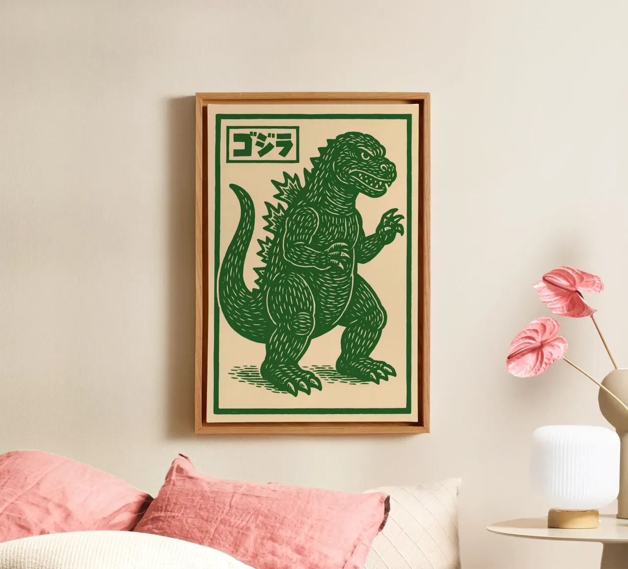 Stampa xilografica Godzilla Kaiju - Ukiyo-e Pop Art d'epoca tela da Bakara