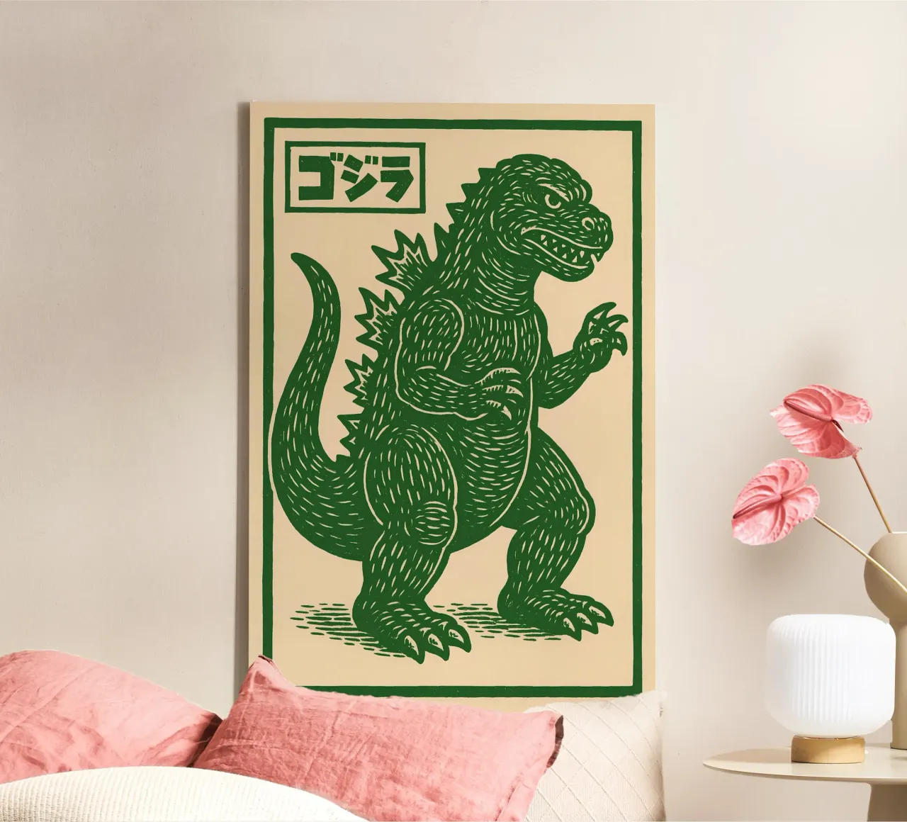 Stampa xilografica Godzilla Kaiju - Ukiyo-e Pop Art d'epoca tela da Bakara