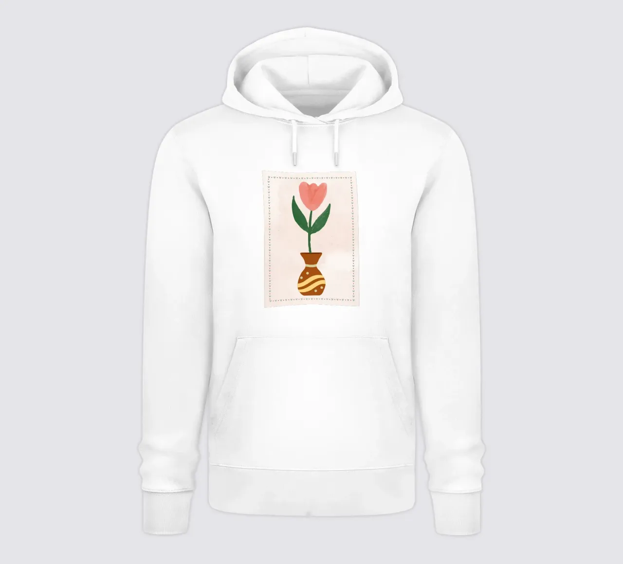 Ilustración de un tulipán rosa en un jarrón sudadera con capucha de bazi