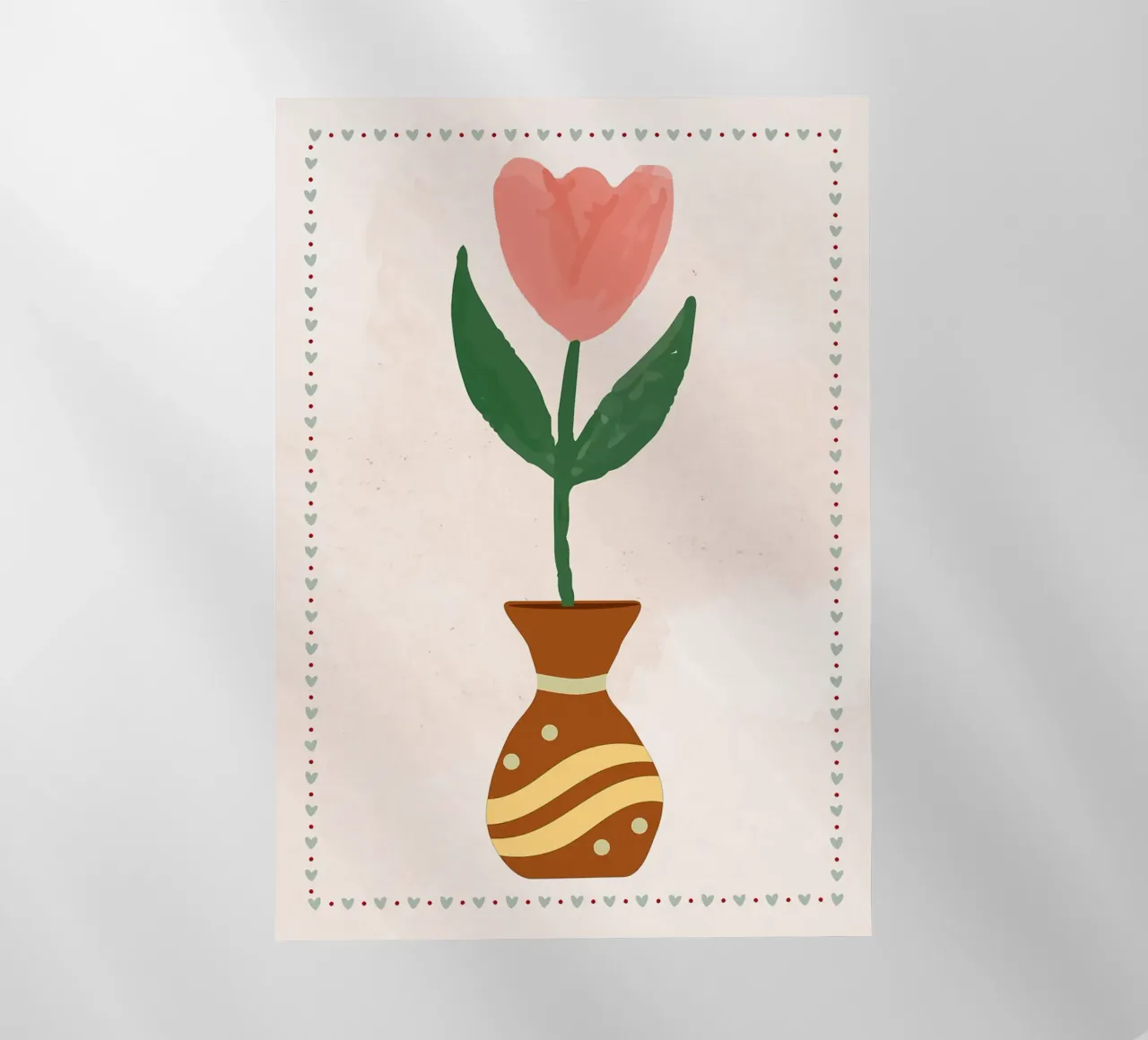 Ilustración de un tulipán rosa en un jarrón lámina retroiluminada de bazi