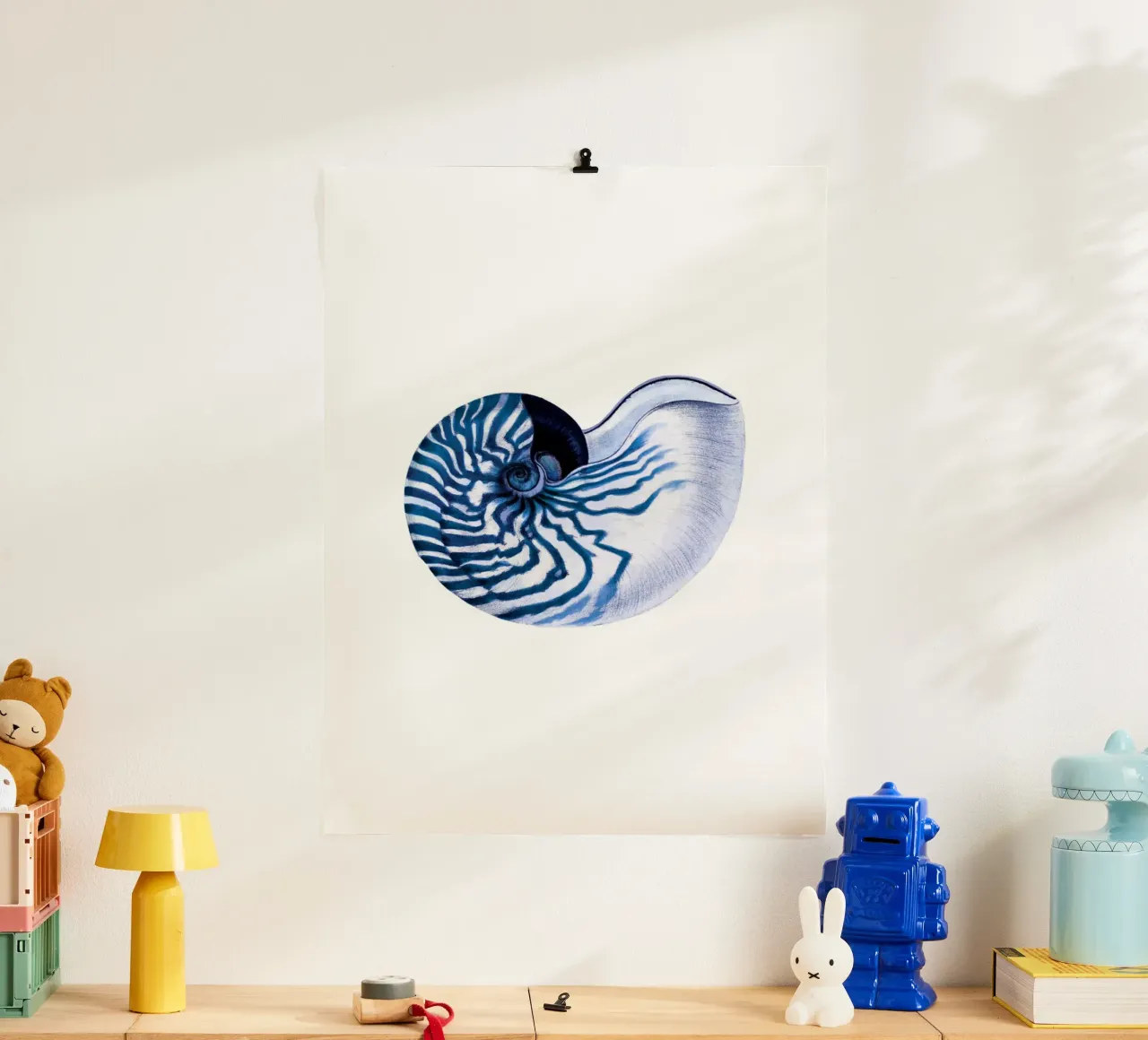 Shell navy blue white hampton style vintage ocean beach hahnemühle by Studio Vintage