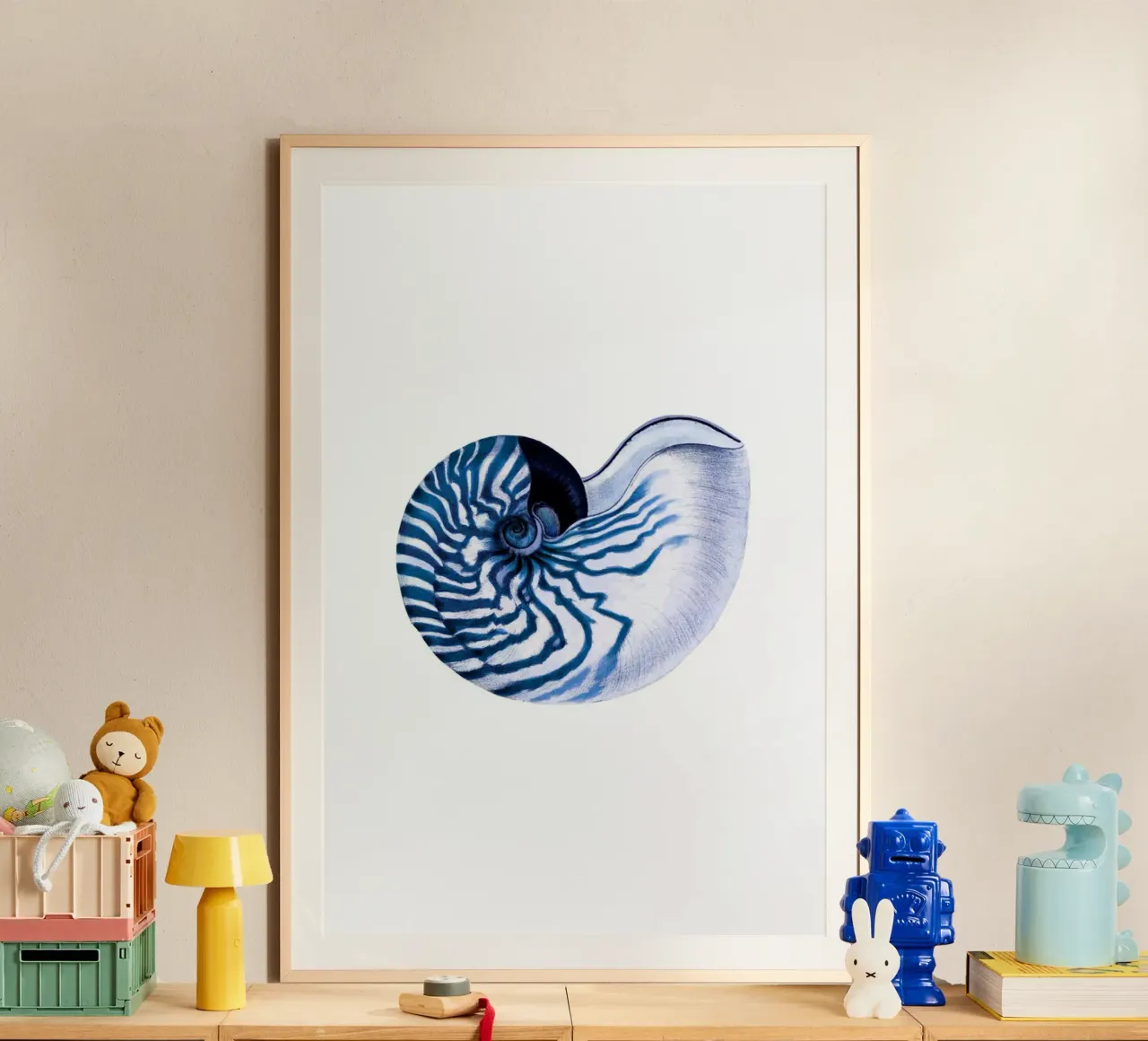Shell navy blue white hampton style vintage ocean beach hahnemühle by Studio Vintage