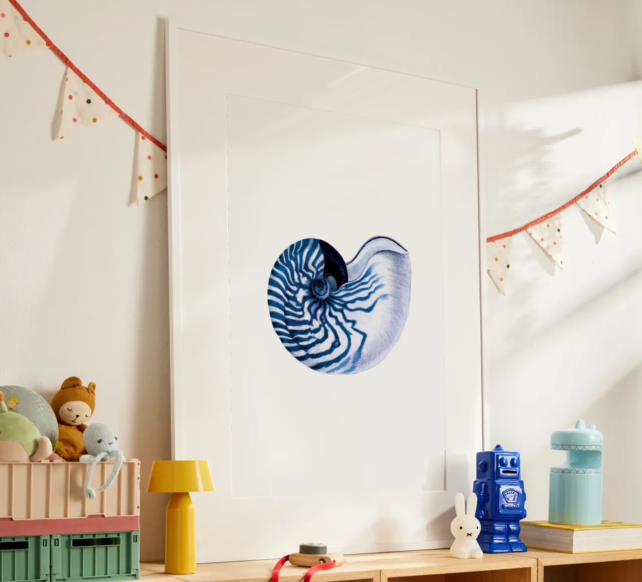 Shell navy blue white hampton style vintage ocean beach hahnemühle by Studio Vintage