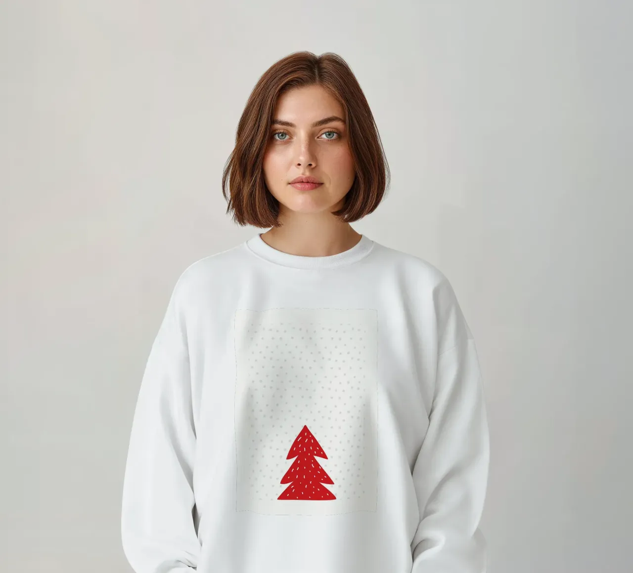 Árbol de Navidad rojo con nieve sudadera de bazi