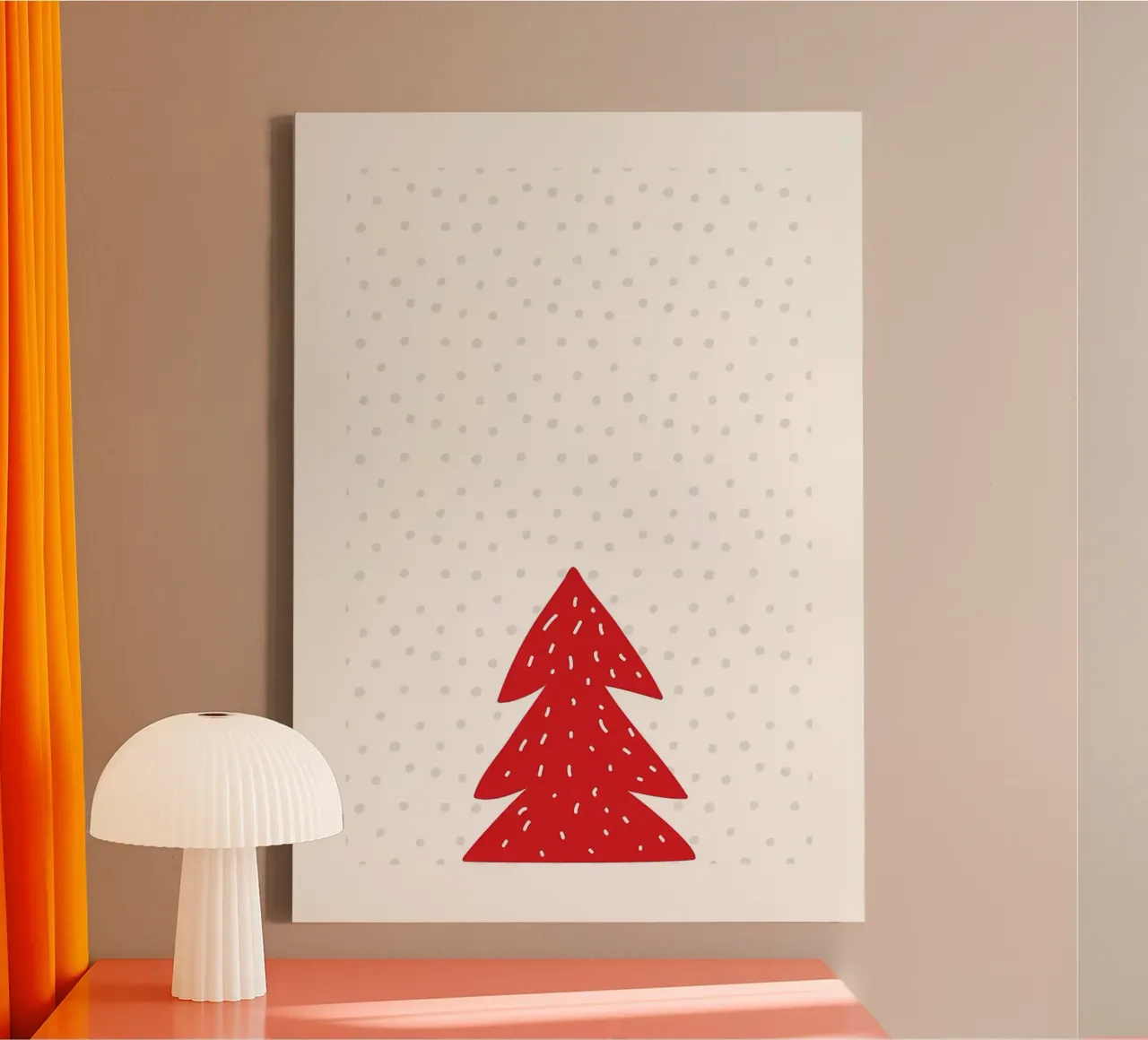 Albero di Natale rosso con neve tela da bazi